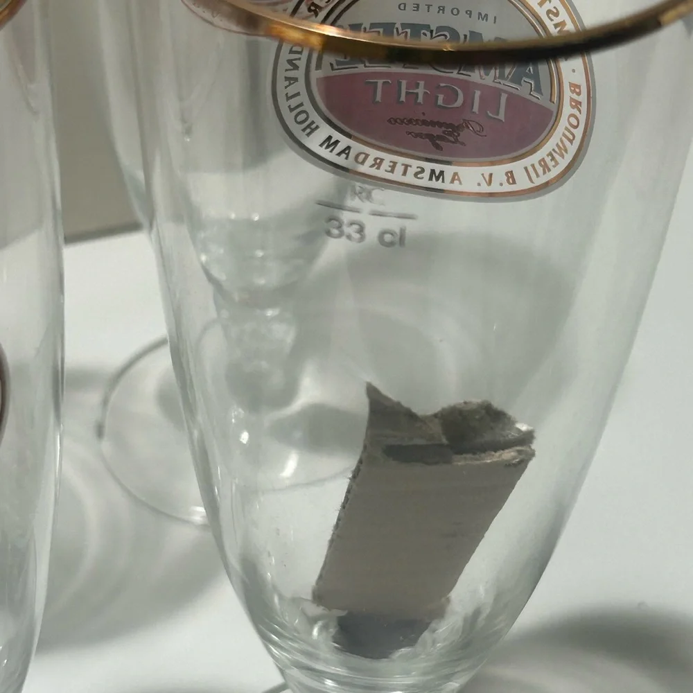 Brand New in Box Lot of 6–Amstel Light Stemmed Gold Trim Beer Glass 33CL